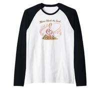 Music Heals The Soul de Mujer con cáncer con Cinta Rosa Camiseta Manga Raglan