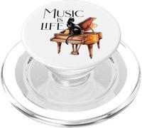 Music is Life - Figura decorativa de gato sobre piano PopSockets PopGrip para MagSafe