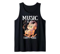Music Is My Happy Place Cute Kawaii Cat Auricular Cozy Music Camiseta sin Mangas