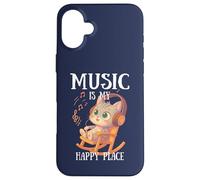 Music Is My Happy Place Cute Kawaii Cat Auricular Cozy Music Carcasa para iPhone 16 Plus