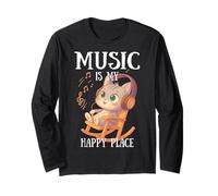 Music Is My Happy Place Cute Kawaii Cat Auricular Cozy Music Manga Larga