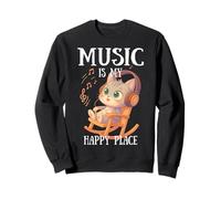 Music Is My Happy Place Cute Kawaii Cat Auricular Cozy Music Sudadera