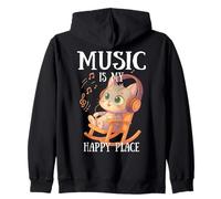 Music Is My Happy Place Cute Kawaii Cat Auricular Cozy Music Sudadera con Capucha