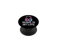 Music Is My Life Retro Auriculares Neon Music Lover PopSockets PopGrip Adhesivo