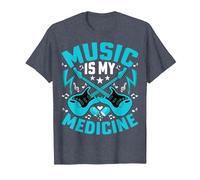 Music Is My Medicine - Funny Guitarist Guitar Musician Camiseta, Hombre, Azul Jaspeado, S