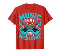Music Is My Medicine - Funny Guitarist Guitar Musician Camiseta, Hombre, Rojo, S
