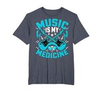 Music Is My Medicine - Funny Guitarist Guitar Musician Camiseta, Hombre Tallas Grandes, Azul Jaspeado, 6X Alto