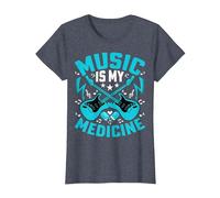 Music Is My Medicine - Funny Guitarist Guitar Musician Camiseta, Mujer, Azul Jaspeado, S