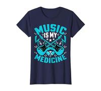 Music Is My Medicine - Funny Guitarist Guitar Musician Camiseta, Mujer, Azul Marino, XXL