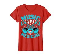 Music Is My Medicine - Funny Guitarist Guitar Musician Camiseta, Mujer, Rojo, S