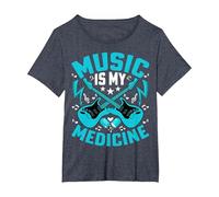 Music Is My Medicine - Funny Guitarist Guitar Musician Camiseta, Mujer Tallas Grandes, Azul Jaspeado, 3XL Grande