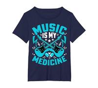 Music Is My Medicine - Funny Guitarist Guitar Musician Camiseta, Mujer Tallas Grandes, Azul Marino, 4XL Grande