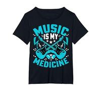 Music Is My Medicine - Funny Guitarist Guitar Musician Camiseta, Mujer Tallas Grandes, Negro, 1XL Grande