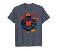 Music is The Answer Retro Vinilo Art Poster Camiseta, Hombre, Azul Jaspeado, M