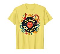 Music is The Answer Retro Vinilo Art Poster Camiseta, Hombre, Limón, M