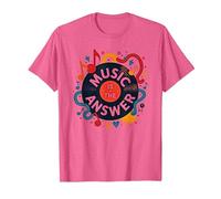 Music is The Answer Retro Vinilo Art Poster Camiseta, Hombre, Rosa Jaspeado, L