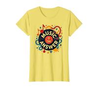 Music is The Answer Retro Vinilo Art Poster Camiseta, Mujer, Limón, S