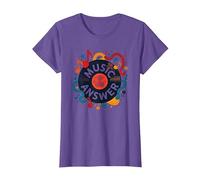 Music is The Answer Retro Vinilo Art Poster Camiseta, Mujer, Morado Jaspeado, S