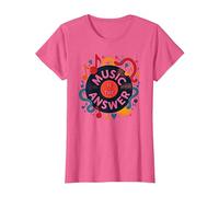 Music is The Answer Retro Vinilo Art Poster Camiseta, Mujer, Rosa Jaspeado, M