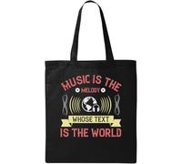 Music is The Melody Whose Text is The World Headphones - Bolsa de algodón ecológico natural, color negro, Black, Talla única