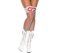 Music Legs - Medias de malla con bolsillo, color blanco