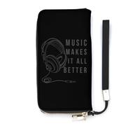 Music Makes It All Better - Cartera delgada para mujer, bolso largo, bonito bolso de mano, tarjetero
