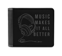 Music Makes It All Better - Cartera plegable para hombre con tarjetero y monedero de cuero
