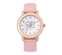 Music Makes It All Better - Reloj analógico de cuarzo para mujer, elegante, con correa de piel