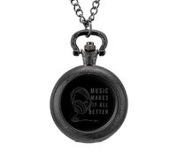 Music Makes It All Better - Reloj de bolsillo vintage con colgante de aleación, regalo para hombres y mujeres, Estilo negro, talla única