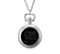 Music Makes It All Better - Reloj de bolsillo vintage con colgante de aleación, regalo para hombres y mujeres, Estilo plateado, talla única