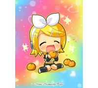 Music Manuscript Paper: Kagamine Rin Vocaloid, Blank sheet Music Notebook | 120 Pages 12 Staves per Page | Full 8,5'' wide x 11'' high | Fantasy Rainbow looking cover & paper: Turquoise Soft Cover V3