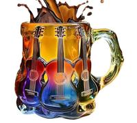 Music Mug- Guitarra con temas de café con temas, copa de cerámica artística | Contenedor manual de beber termo, diseño inspirado en músicos, taza de regalos de maestros, soporte de bebida de ritmo dia