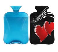 Music Note - Botella de agua caliente con funda esponjosa, bolsa de agua caliente de gran capacidad de 2 litros, bolsa de agua con corazón rojo para noches acogedoras, alivio del dolor, espalda, cuello y hombros