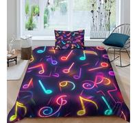Music Note - Funda nórdica de piano Keys con fundas de almohada surtidas, microfibra cepillada, diseño moderno individual (135 x 200 cm)