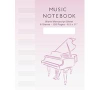 Music Notebook: 120 Pages of 8 Staves Blank Manuscript Paper for Composition & Lyrics | Light Pink Gradient: 8.5 x 11 Inch Sheet Music Book for Songwriting with Elegant Piano Ilustration