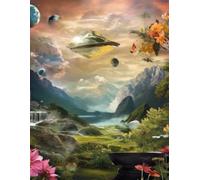 music notebook with notes, featuring themes of nature, space, technology