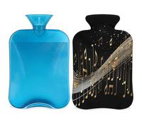 Music Notes - Botella de agua caliente con funda, bolsa de agua caliente de música abstracta de 2 litros para aliviar el dolor, cuello suave y hombro, calentador de pies de mano, compresa fría y