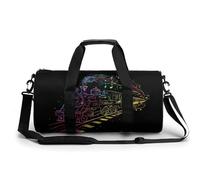 Music Notes - Divertida bolsa de gimnasio grande con diseño de tren de vapor arcoíris, novedosa, ligera, deportiva, bolsa de viaje, bolsa de equipaje de mano, 44 x 22 x 22 cm