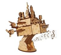 Music Park Puzzle 3D de Madera para Adultos Modelo de Castillo Volador con Caja de Música Kit - Idea de Regalo Original