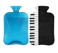Music Piano Keys Botella de agua caliente con funda esponjosa, bolsa de agua caliente de gran capacidad de 2 litros, bolsa de agua para notas para noches acogedoras, alivio del dolor, espalda,