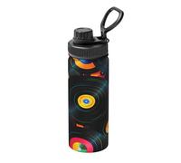 Music Record - Botella de agua de acero inoxidable aislada al vacío de 530 ml, botella de vinilo a prueba de fugas con asa de transporte, taza térmica para deportes, escuela, viajes, gimnasio, viajes