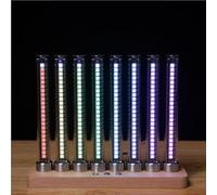 Music Rhythm Recognition Light, Sound Pickup Spectrum Lamp, Pickup Microphone Voice-Activated Rhythm Lamp, with 8 Nixie Tube, 41 Spectrum Display Modes, Wood Base, for Studio(Beige)