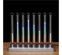 Music Rhythm Recognition Light, Sound Pickup Spectrum Lamp, Pickup Microphone Voice-Activated Rhythm Lamp, with 8 Nixie Tube, 41 Spectrum Display Modes, Wood Base, for Studio(Silver)