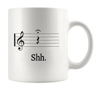 Music Shh - Taza de cerámica para músicos de 325 ml, diseño divertido para músicos y un cuarto de descanso y fermata, pianista, coro, director de coro, novedad, vasos de cerámica, 325 ml, color blanco