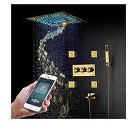 Music Shower System Ceiling Mounted Shower Faucet Set Mobile App Control 64 Colors LED Shower Combo Set with Handheld Sprayer and 16'' Rain Shower Head, Tub Spout, Body Jets,Titani