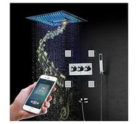Music Shower System Ceiling Mounted Shower Faucet Set Mobile App Control 64 Colors LED Shower Combo Set with Handheld Sprayer and 16'' Rain Shower Head, Tub Spout, Body Jets,Chrome