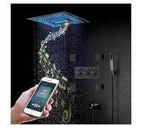 Music Shower System Ceiling Mounted Shower Faucet Set Mobile App Control 64 Colors LED Shower Combo Set with Handheld Sprayer and 16'' Rain Shower Head, Tub Spout, Body Jets,Black