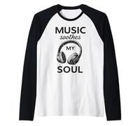 Music Soothes Soul Auriculares Guitarra Vintage Camiseta Manga Raglan