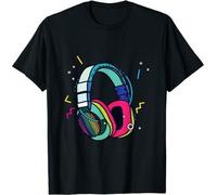 Music Sound Headphones Deejay Funny Gift Ideas tee Round Neck Unisex Tops Men's 100% Cotton Short-Sleeve T-Shirts L
