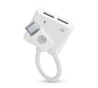 Music Sound - Music & Charge USB-c/USB-c - Adaptador Aux-Split - Carga tu Smartphone y Escucha tu música Favorita - Carga 60W - Longitud del Cable 10 cm - Blanco